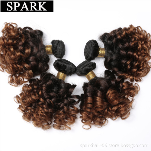 Spark 10A Ombre Bundles with Closure Brazilian 1b/4/30 Ombre Human Hair Bouncy Curly Bundles with 4x4 Lace Closure Short Curly